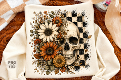 Halloween Flower Skull PNG,Checkered Skull Sublimation Product Image 1