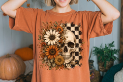Halloween Flower Skull PNG,Checkered Skull Sublimation Product Image 2