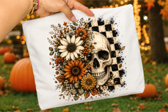 Halloween Flower Skull PNG,Checkered Skull Sublimation Product Image 3