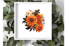 Halloween Flower Clipart - 10 Orange and Black Floral PNGs Product Image 4