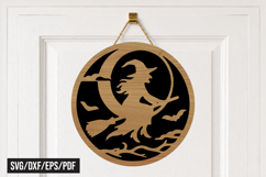Halloween Flying Witch Round Door Hanger SVG Product Image 1