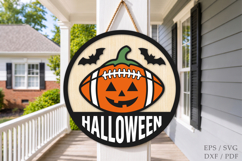 Halloween Football Door Hanger SVG, Pumpkin Laser Cut File Product Image 1