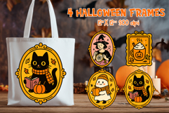 Coquette Halloween Vintage Frame Clipart | Cat Witch Ghost Product Image 1