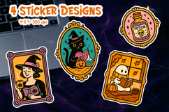 Halloween Vintage Frame Sticker Printable | Cozy Witch Cat Product Image 1