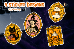 Halloween Vintage Frame Sticker Printable | Cozy Cat Ghost Product Image 1
