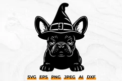 Halloween French Bulldog in Witch Hat SVG | Frenchie Witch Product Image 1