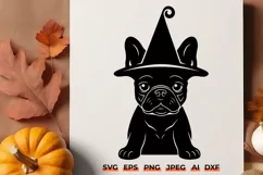 Halloween Frenchie in Witch Hat SVG | French Bulldog Witch Product Image 1