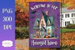 Halloween garden flag sublimation PNG, Haunted home PNG Product Image 1