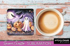 Cute Ghost Coasters - Halloween Square Coaster Sublimation Product Image 1