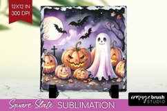 Ghost Slate PNG - Halloween Ghost Square Slate Sublimation Product Image 1