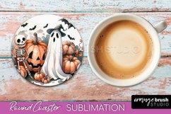 Cute Ghost Coasters - Halloween Round Coaster Sublimation Product Image 1