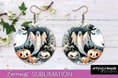 Cute Ghost Earrings - Halloween Round Earring Sublimation Product Image 1