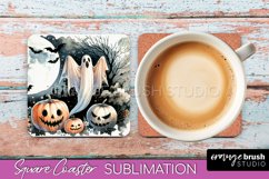 Cute Ghost Coasters - Halloween Square Coaster Sublimation Product Image 1
