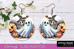 Cute Ghost Earrings - Halloween Round Earring Sublimation Product Image 1