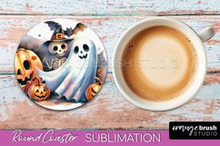 Cute Ghost Coasters - Halloween Round Coaster Sublimation Product Image 1