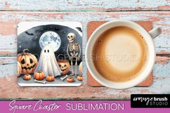 Cute Ghost Coasters - Halloween Square Coaster Sublimation Product Image 1
