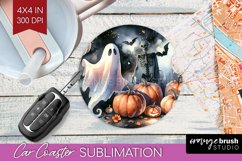Ghost Car Coaster - Halloween Ghost Coaster PNG Sublimation Product Image 1