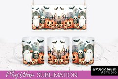 Cute Ghost Mug Wrap - Halloween Mug Sublimation Designs Product Image 1