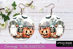 Cute Ghost Earrings - Halloween Round Earring Sublimation Product Image 1