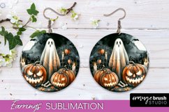 Cute Ghost Earrings - Halloween Round Earring Sublimation Product Image 1