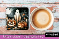 Cute Ghost Coasters - Halloween Square Coaster Sublimation Product Image 1