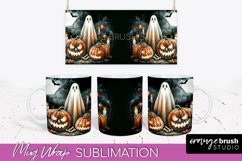 Cute Ghost Mug Wrap - Halloween Mug Sublimation Designs Product Image 1