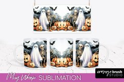 Cute Ghost Mug Wrap - Halloween Mug Sublimation Designs Product Image 1