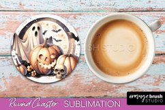 Cute Ghost Coasters - Halloween Round Coaster Sublimation Product Image 1