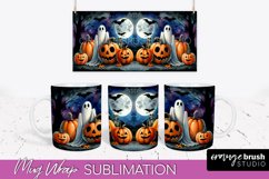 Cute Ghost Mug Wrap - Halloween Mug Sublimation Designs Product Image 1