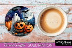 Cute Ghost Coasters - Halloween Round Coaster Sublimation Product Image 1