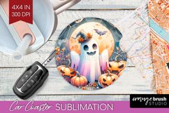 Ghost Car Coaster - Halloween Ghost Coaster PNG Sublimation Product Image 1