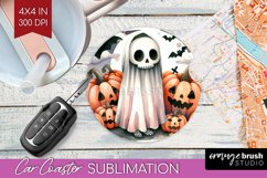 Ghost Car Coaster - Halloween Ghost Coaster PNG Sublimation Product Image 1