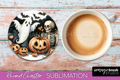 Cute Ghost Coasters - Halloween Round Coaster Sublimation Product Image 1
