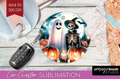 Ghost Car Coaster - Halloween Ghost Coaster PNG Sublimation Product Image 1