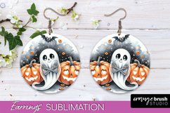 Cute Ghost Earrings - Halloween Round Earring Sublimation Product Image 1
