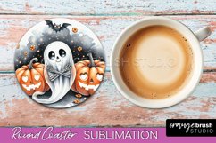 Cute Ghost Coasters - Halloween Round Coaster Sublimation Product Image 1