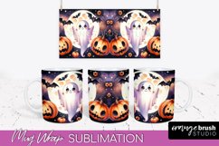 Cute Ghost Mug Wrap - Halloween Mug Sublimation Designs Product Image 1