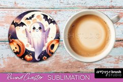 Cute Ghost Coasters - Halloween Round Coaster Sublimation Product Image 1