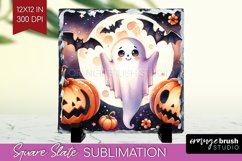 Ghost Slate PNG - Halloween Ghost Square Slate Sublimation Product Image 1
