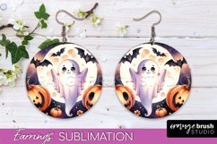 Cute Ghost Earrings - Halloween Round Earring Sublimation Product Image 1
