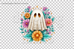 Halloween Graphics, Halloween Ghost PNG, Ghost Flowers, s1 Product Image 2