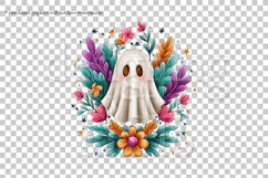 Halloween Graphics, Halloween Ghost PNG, Ghost Flowers, s1 Product Image 4