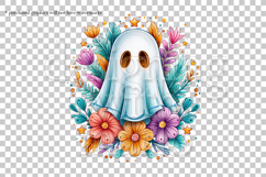 Halloween Graphics, Halloween Ghost PNG, Ghost Flowers, s1 Product Image 5