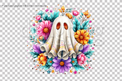 Halloween Graphics, Halloween Ghost PNG, Ghost Flowers, s2 Product Image 5