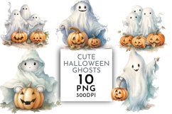 Cute Halloween Ghosts Clipart | Watercolor Clipart Product Image 1