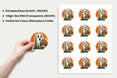 Halloween Sticker, Ghost Sticker, Pumpkin Sticker, Ghost Holding Pumpkin PNG, Jack O Lantern Sticker, Halloween PNG, Spooky Sticker Design, Cute Ghost PNG, Printable Halloween Stickers, Cricut Halloween Design