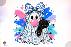 Halloween Ghost PNG,Leopard Ghost with Black Cat PNG Product Image 1