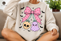 Halloween Ghost &amp; Skull with Bow Png, Spooky Cherry Bow Product Image 1