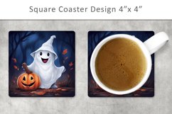 halloween ghost square coaster, halloween magnet Product Image 1