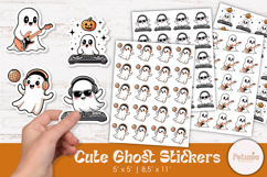 Cute Halloween ghost sticker bundle with 4 playful ghosts – perfect for crafts, planners and spooky projects printed on stickers sheets and individuals